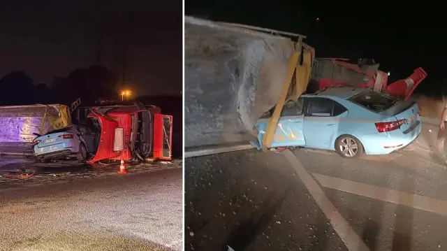 eyupsultanda hafriyat kamyonu taksinin uzerine devrildi taksici hayatini kaybetti lqtrjaMO