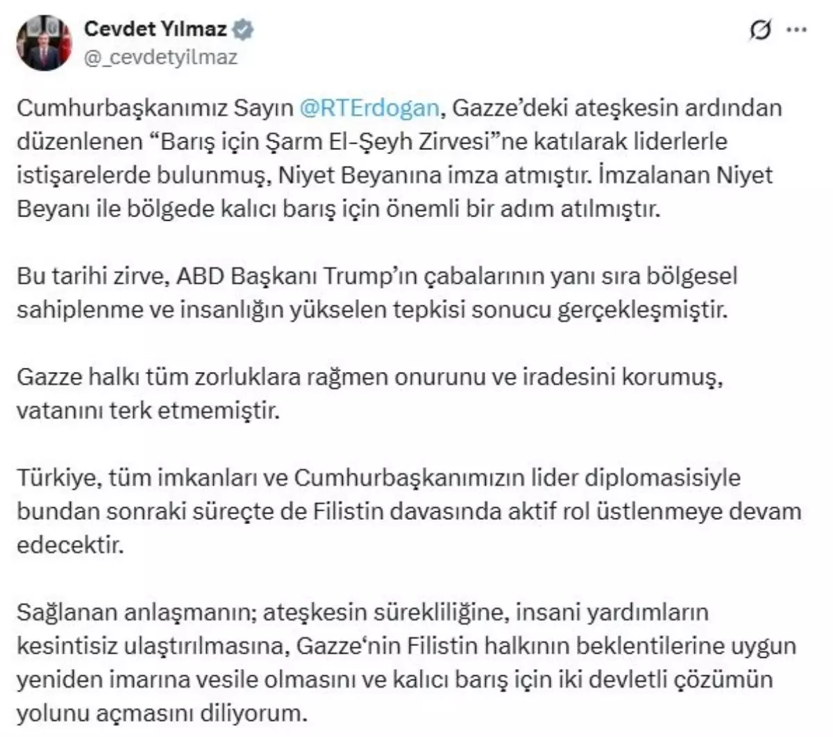 cevdet yilmaz turkiye filistin davasinda aktif rol ustlenecek nRnB6Rtr.jpg